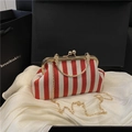 Vintage red and white striped frame clutch bag with gold kiss-lock and chain strap - Red