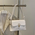 Sac bandoulière blanc élégant en simili cuir avec motif croco et boucle dorée - Blanc