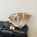 Sac bandoulière tricolore en corde de coton tressée avec nœud en dentelle élégant - Avec Foulard en Soie / Rose