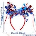 Detail of USA Independence Day headband showing dimensions 23cm and weight 23.3g - Red White Blue Round Disc Style