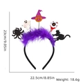 Cerchietto di Halloween con piume viola, ragno nero, fantasma e zucca decorativa - Cerchietto Gatto Ragno con Piume Viola