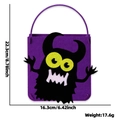 Purple Halloween felt treat bag with black monster design and dimensions specification - Horn Evil Purple Candy Bag