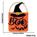 Halloween pumpkin felt bag with a black wizard hat and BOO text for trick or treat - BOO Witch Hat Evil Candy Bag