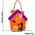 Halloween pumpkin felt tote bag in orange house shape with purple roof and handle - Ghost Bat House Candy Bag
