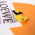 Halloween moon hair clip with black veil, glitter bat and stars for party costume - Halloween Moon Bat Hair Clip