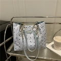 Borsa tote celeste con trama a rilievo e piccoli fiocchi neri stampati - Blu