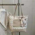 Elegante borsa a tracolla crema con ricamo a fiocco nero e dettaglio foulard in seta - Cachi