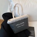 Dunkelgraue Canvas-Tasche mit weißer Spitze und EVEA GLOW Aufdruck für den Alltag - Schwarz