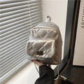 Mini silver backpack with quilted rhombic pattern and metal chain straps - Silver