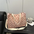 Sac cabas en velours côtelé rose à motifs de cœurs avec bandoulière réglable femme - Rose