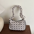 Borsa sottobraccio minimalista a quadri beige con fiocchi neri e manico arricciato - Cachi
