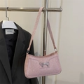 Pink sequin underarm bag with a silver bow metal buckle for women's casual fashion - Pink