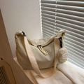 Chic beige nylon crescent hobo bag with adjustable wide strap and detachable coin purse - White