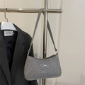 Sparkly silver rhinestone baguette shoulder bag with a metal bow accent for women - Gray
