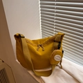 Fashionable ginger yellow nylon crescent bag with wide strap and mini round coin pouch - Yellow