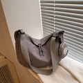 Purple-grey nylon crescent hobo bag with wide strap and matching round coin purse - Gray