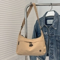 Khaki nylon crescent crossbody bag with adjustable strap and casual aesthetic - Khaki