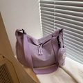 Lavender purple nylon crescent shoulder bag with wide strap and matching round coin purse - Purple