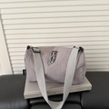 Minimalist grey nylon cylinder crossbody bag with wide strap and zip closure - Gray