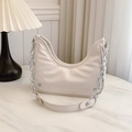 Beige retro dumpling bag with silver chain and wide leather shoulder strap - Off-white