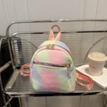 Mini macaron tie-dye backpack for women with golden flower zipper and pink straps - Yellow
