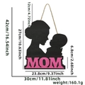 Decorazione legno rosa Festa della Mamma silhouette MOM, misura 42x30cm e peso 160g - Targa in legno madre e figlio