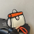2D cartoon style crossbody bag in cream white and orange with black outlines - Orange