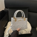 Borsa quadrata grigio argento con stampa pitonata e manici intrecciati in scatola - Argento