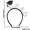 Detail showing dimensions of silver glitter GRAD headband with black mortarboard and tassel - Silver GRAD Style
