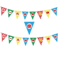 Bannière triangulaire colorée fête des enfants avec motifs festifs et texte joyeux - Bannière Triangle de Couleur Joyeuse Fête des Enfants (LU 04)