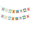 Banderole colorée pour la fête des enfants avec arc-en-ciel cartoon sur cordons rouges - Bannière Multicolore Joyeuse Fête des Enfants (LU-15)