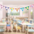 Guirlande de fanions triangulaires colorés en papier pour décoration de fête et salle - Fanions Arc-en-ciel de Texte Joyeuse Fête des Enfants (LU-19)