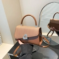 Brown PU leather crossbody bag with woven texture lid and heart metal buckle - Brown