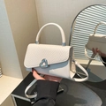 Chic cream leather handbag with herringbone woven flap and silver heart lock detail - Off White