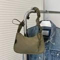 Olive green nylon shoulder bag with ruched strap and crescent moon shape - Green