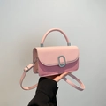 Rosafarbene Umhängetasche aus glattem Leder und Twill-Gewebe mit silberner Metallschnalle - Rosa