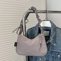 Chic light purple pleated nylon shoulder bag with matching ruched strap and fanyissa tag - Gray