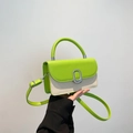 Neon green and beige canvas crossbody bag with silver buckle and handle details - Green