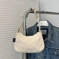 Chic beige half-moon shoulder bag with scrunchie strap and lightweight nylon fabric - White