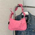 Chic pink nylon shoulder bag with pleated strap and decorative knot detail - Rose Pink