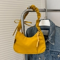 Bright yellow hobo shoulder bag with pleated handle and side ribbon bow details - Yellow