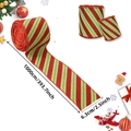 Christmas ribbon with red and green diagonal glitter stripes and wired edges - Wide Red Green Diagonal Stripe