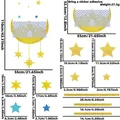 Detailed size chart of Ramadan wall stickers with golden moon, blue stars and dimensions - Star Moon Cradle
