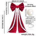 Large red velvet bow backdrop with pearls, 80cm width for wedding wall decoration - Long Tail Style With Beads / Red