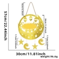 Golden Ramadan Mubarak hanging wooden crescent moon with lantern pendants and stars - Crescent Letters Star & Moon Hanging Style