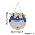 Targa porta Eid in legno blu e naturale con fiocco in iuta e decorazioni floreali - Stile Splicing Legno Blu Ramadan Mubarak (Stile B)