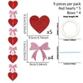 Glitter red and pink heart bow banner set with nine pieces and three meter string - Heart Bowknot Style