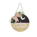 Eid Moon Star wooden hanging sign with burlap bow and greenery, 43cm door decoration - Middle East Wood Plaque Style E