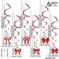 Vue détaillée des spirales de fête à nœuds rouges scintillants avec dimensions et crochets - Spirales Suspendues Nœud Rouge