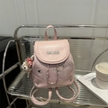 Pink PU leather fashion backpack for women with cartoon patches and plush charm - With Ornament / Pink
